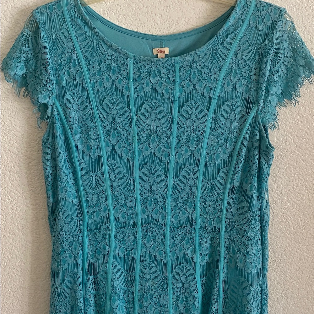 REBA Turquoise Lace Midi Dress - Picture 3 of 16